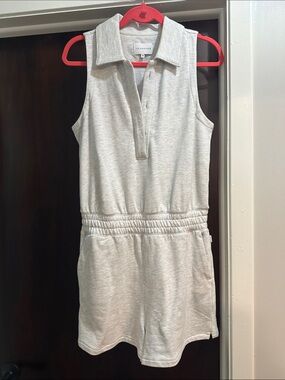 7 Diamonds | Light Gray Sleeveless Knit Romper with Polo Collar